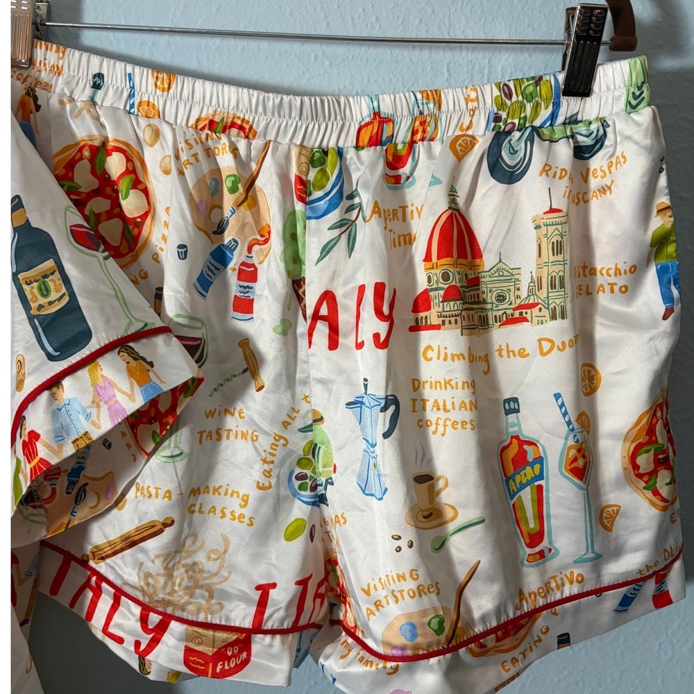 SHESHOW Italy Vacation Pajama Set Satin Short Sleeve L NWT Whimsical Novelty - Picture 4 of 8